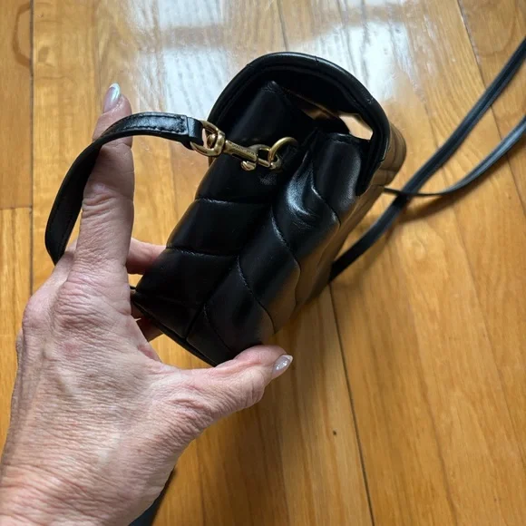 Saint Laurent YSL Black Chevron Quilted Leather Shoulder Bag with Gold Monogram - Picture 10 of 15